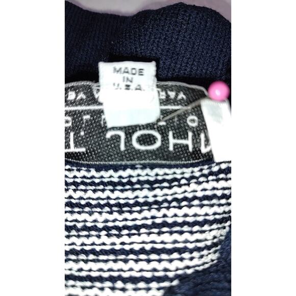 St. John Collection Marie Gray Size S Blue Pullover Sweater Hood pocket Nautical - Picture 16 of 16